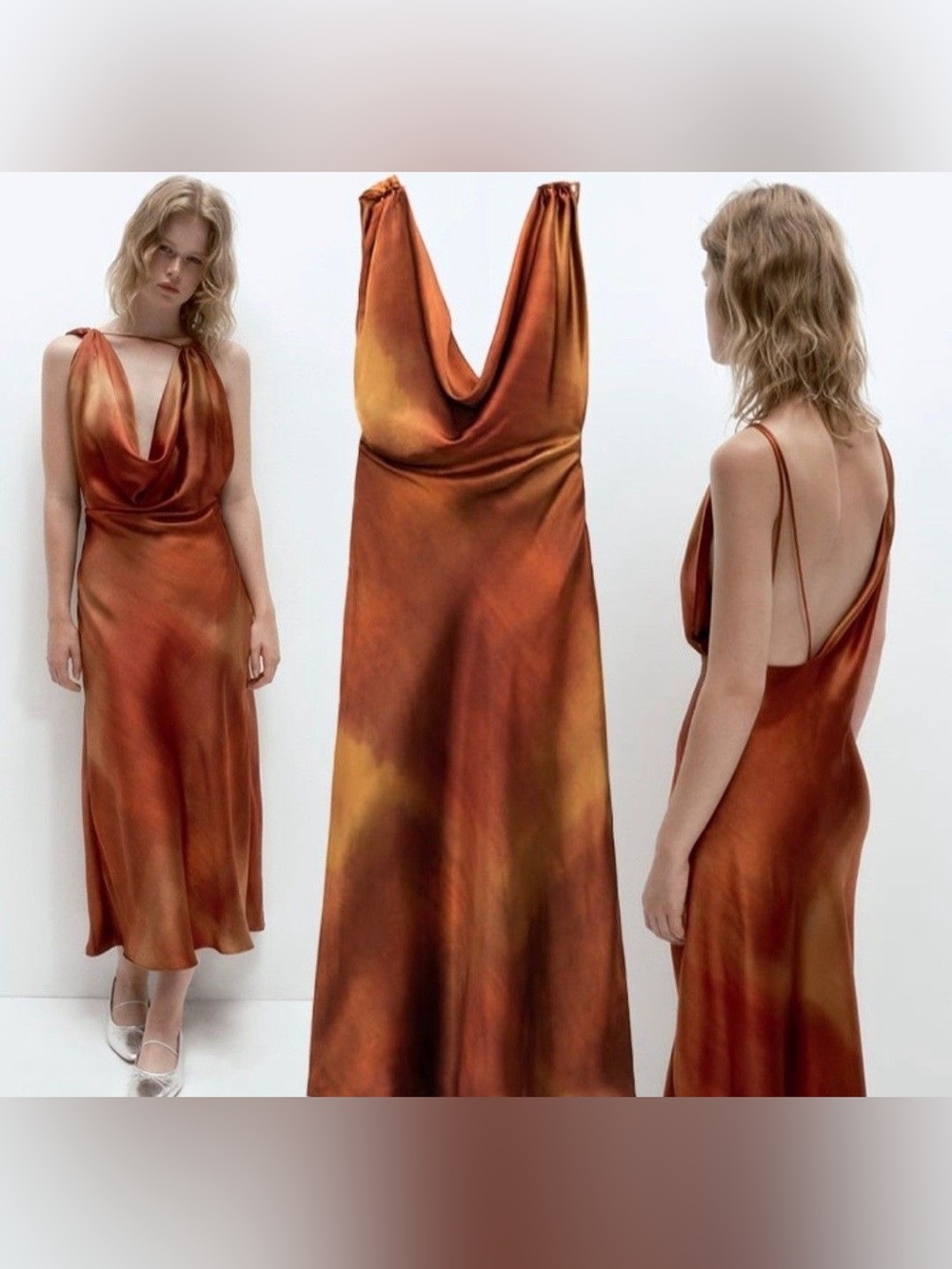 Micas Satin Ombre Cowl Neck Backless Cami Maxi Dress xl